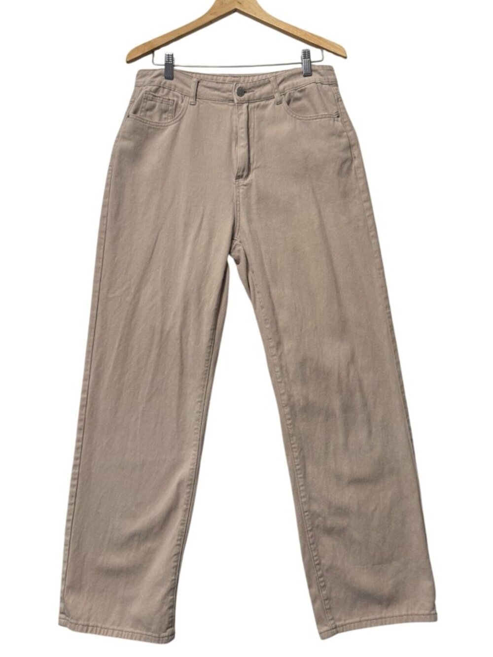 Shein Womens Beige High-Waist Straight-Leg Pants - Tall Large